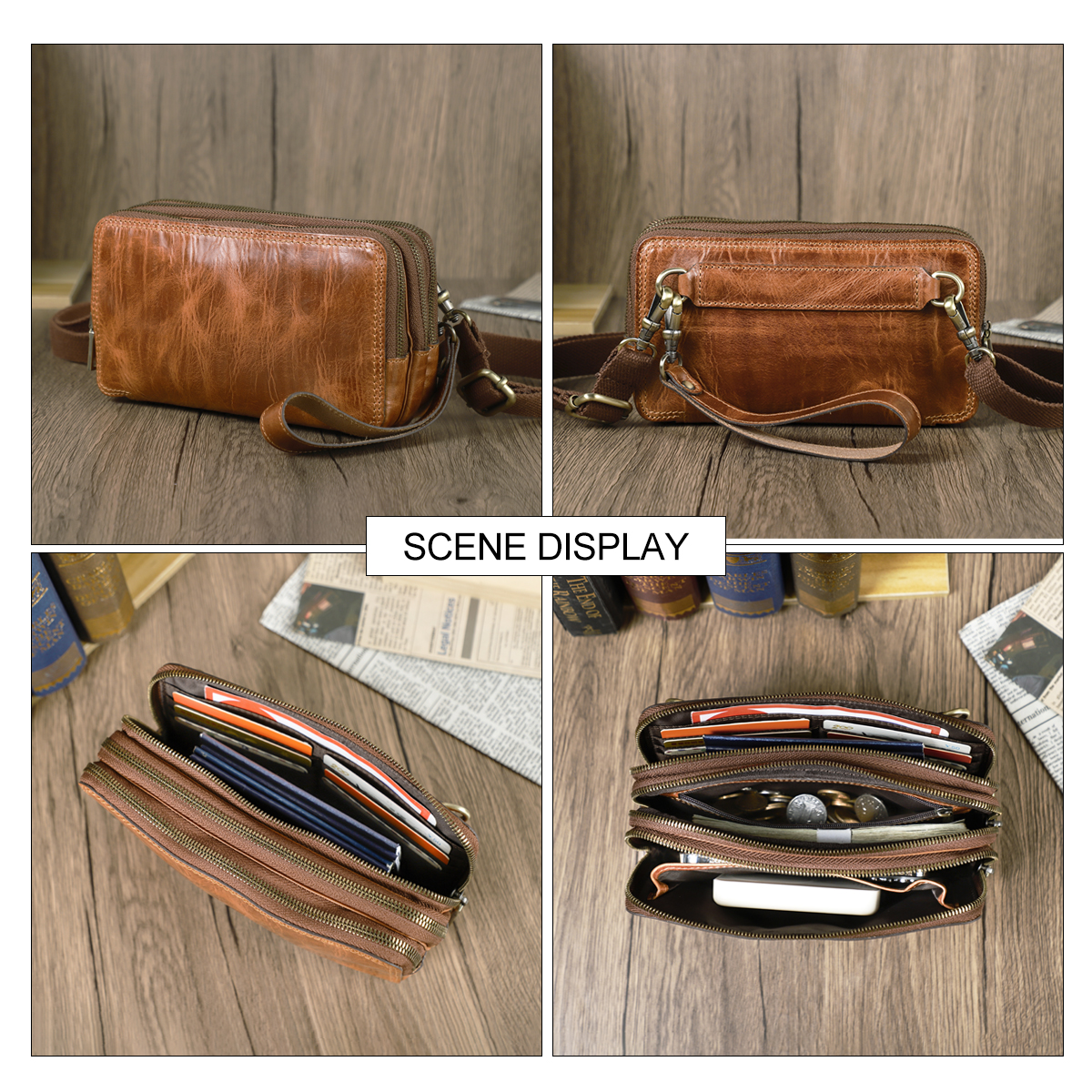 CONTACT'S Genuine Leather Men  - Wristlet Wallet Zipper reseña y precio