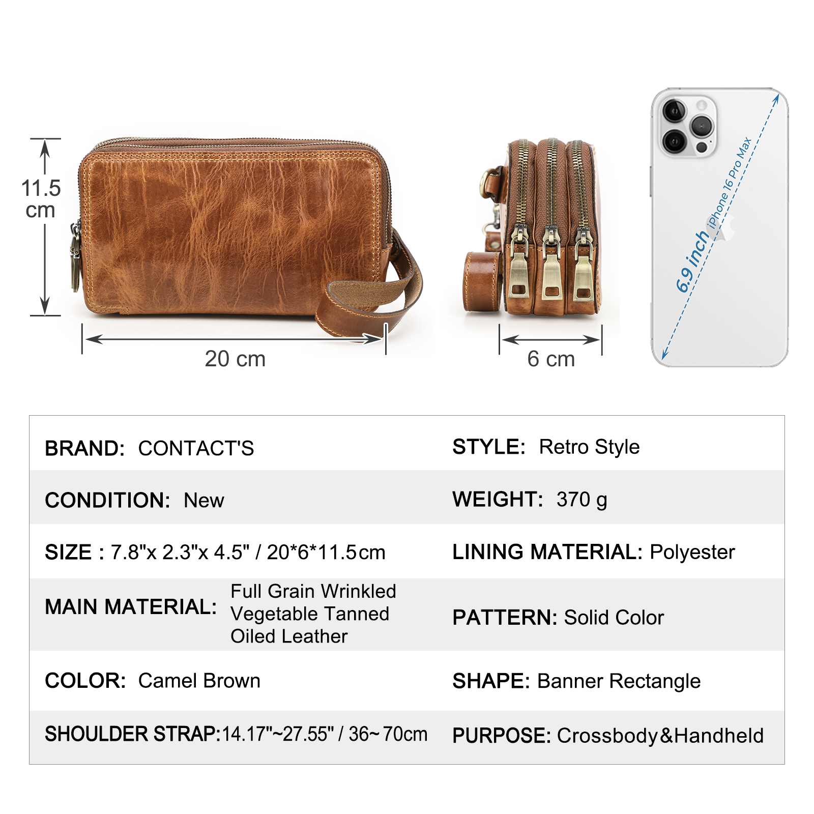 CONTACT'S Genuine Leather Men  - Wristlet Wallet Zipper reseña y precio