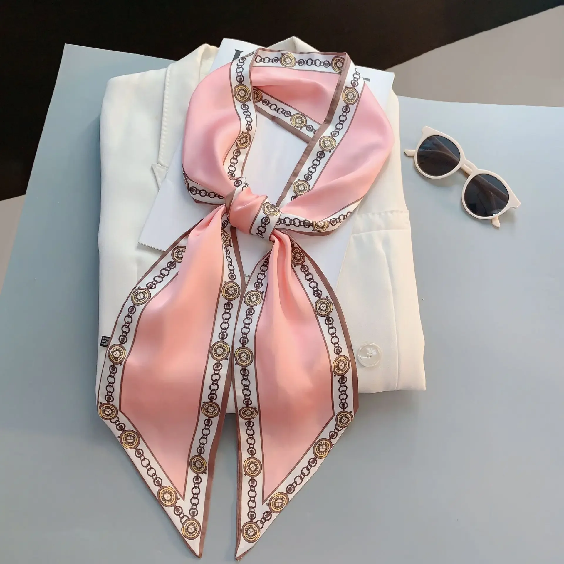 Design Print Skinny Scarf Plai - Luxury Bags Shopping reseña y precio