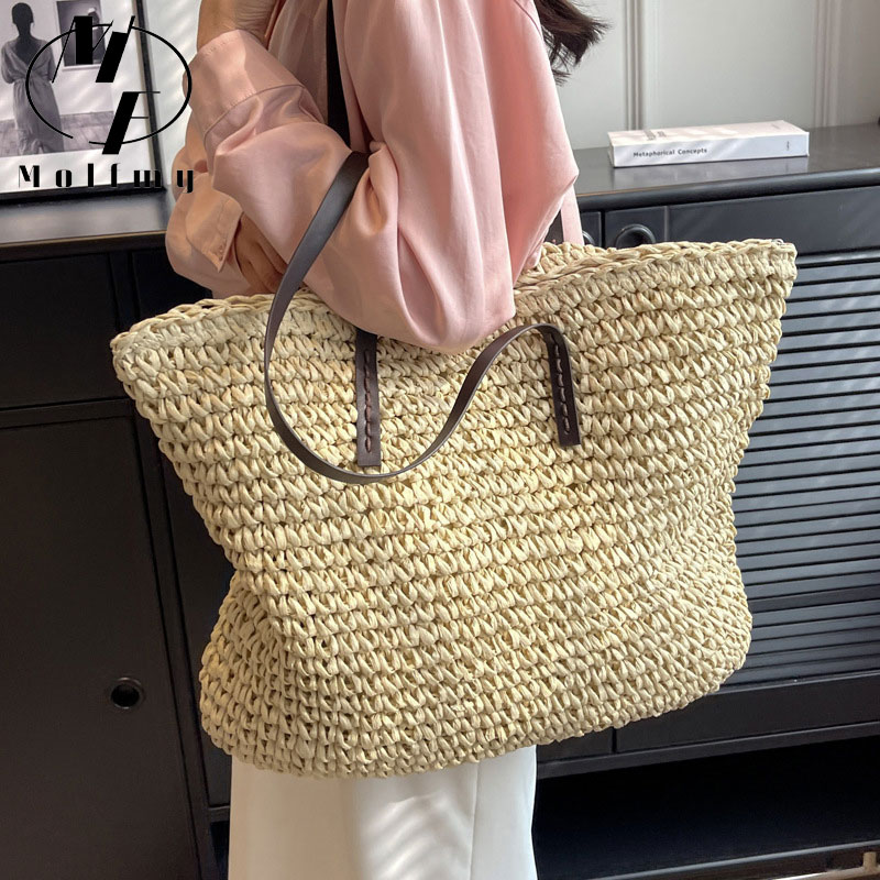 Straw Woven Tote Bags Casual L - Luxury Bags Shopping reseña y precio