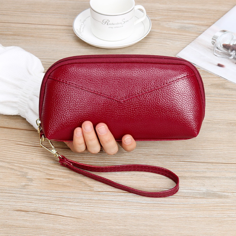 PU Leather Long Wallet Solid C - Wristlet Wallet Zipper reseña y precio
