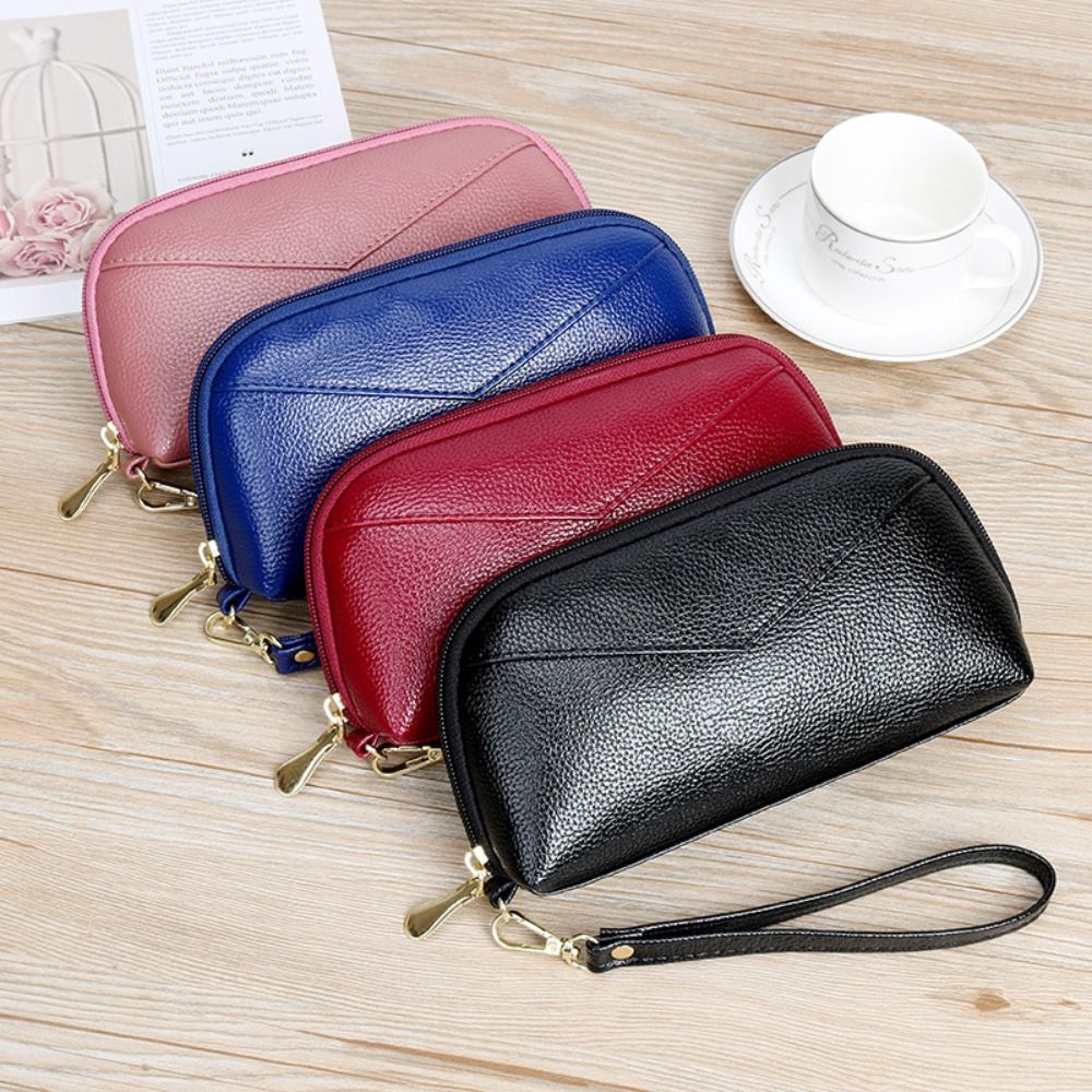 PU Leather Long Wallet Solid C - Wristlet Wallet Zipper reseña y precio
