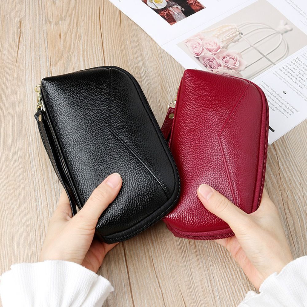 PU Leather Long Wallet Solid C - Wristlet Wallet Zipper reseña y precio