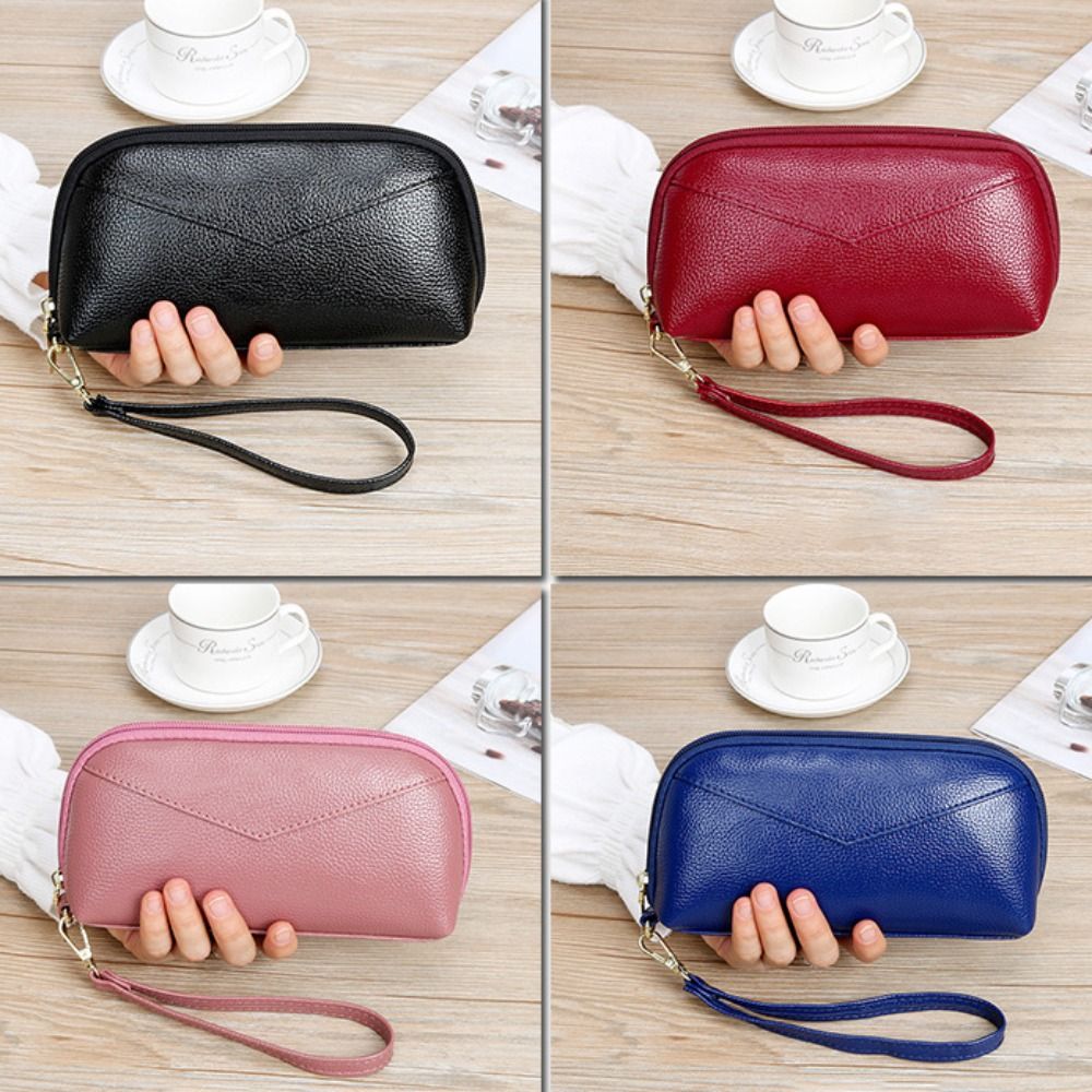 PU Leather Long Wallet Solid C - Wristlet Wallet Zipper reseña y precio