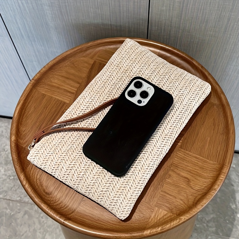 Natural Straw Woven Clutch Bag - Wristlet Wallet Zipper reseña y precio