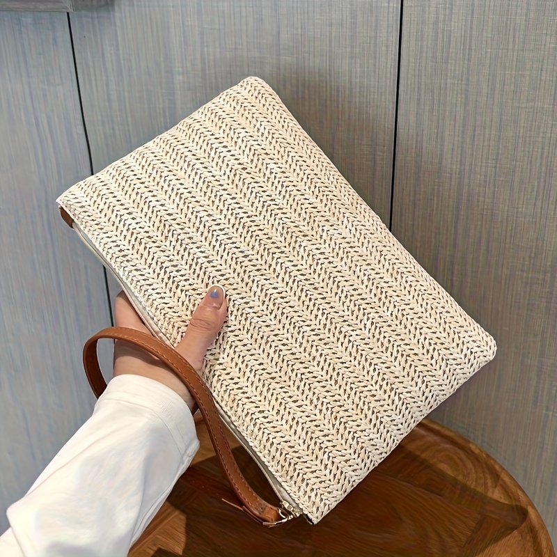 Natural Straw Woven Clutch Bag - Wristlet Wallet Zipper reseña y precio