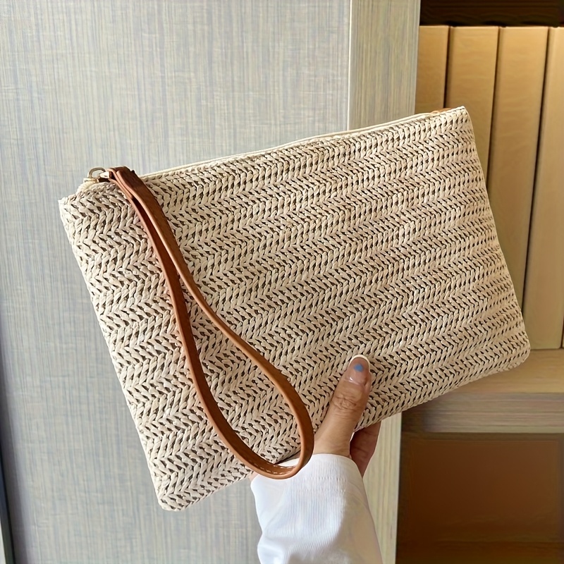 Natural Straw Woven Clutch Bag - Wristlet Wallet Zipper reseña y precio