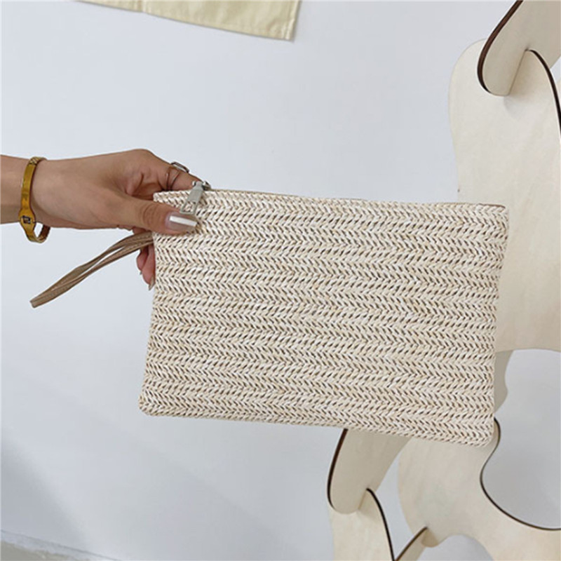 Fashion Ladies Solid Straw Wov - Wristlet Wallet Zipper reseña y precio
